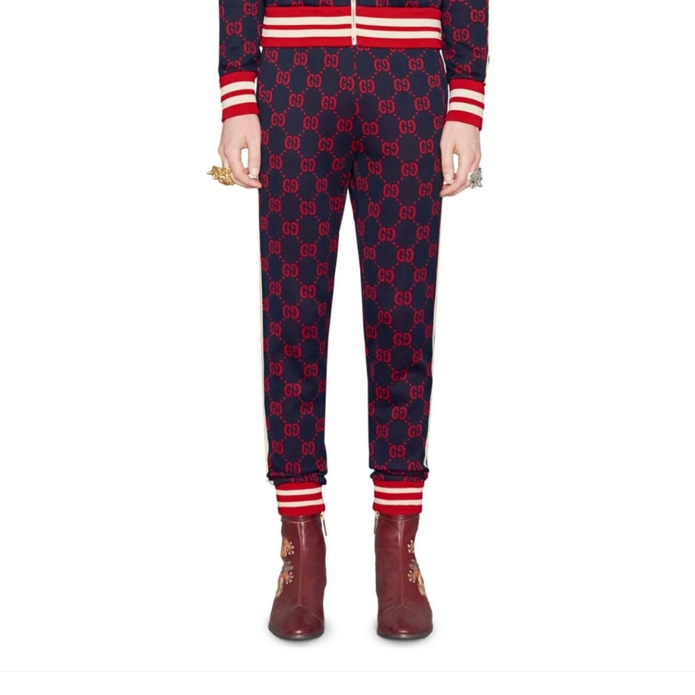 Gucci monogram red jacquard navy jogger